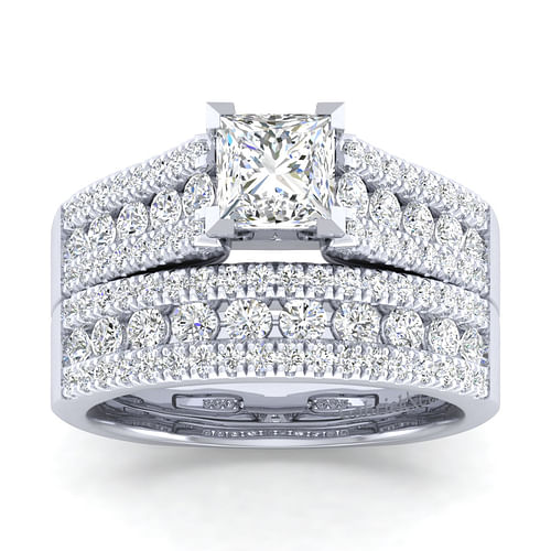 Channing - 14K White Gold Wide Band Princess Cut Diamond Channel Set Engagement Ring - 0.5 ct - Shot 4