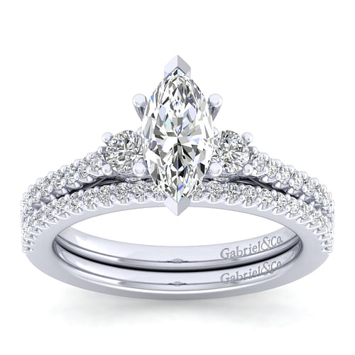 Chantal - 14K White Gold Marquise Three Stone Diamond Engagement Ring - 0.43 ct - Shot 4