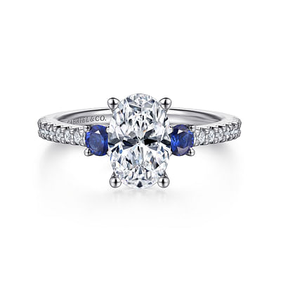 Chantal - 14K White Gold Oval Three Stone Sapphire and Diamond Engagement Ring