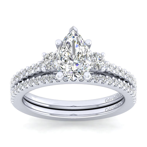 Chantal - 14K White Gold Pear Shape Three Stone Diamond Engagement Ring - 0.46 ct - Shot 4