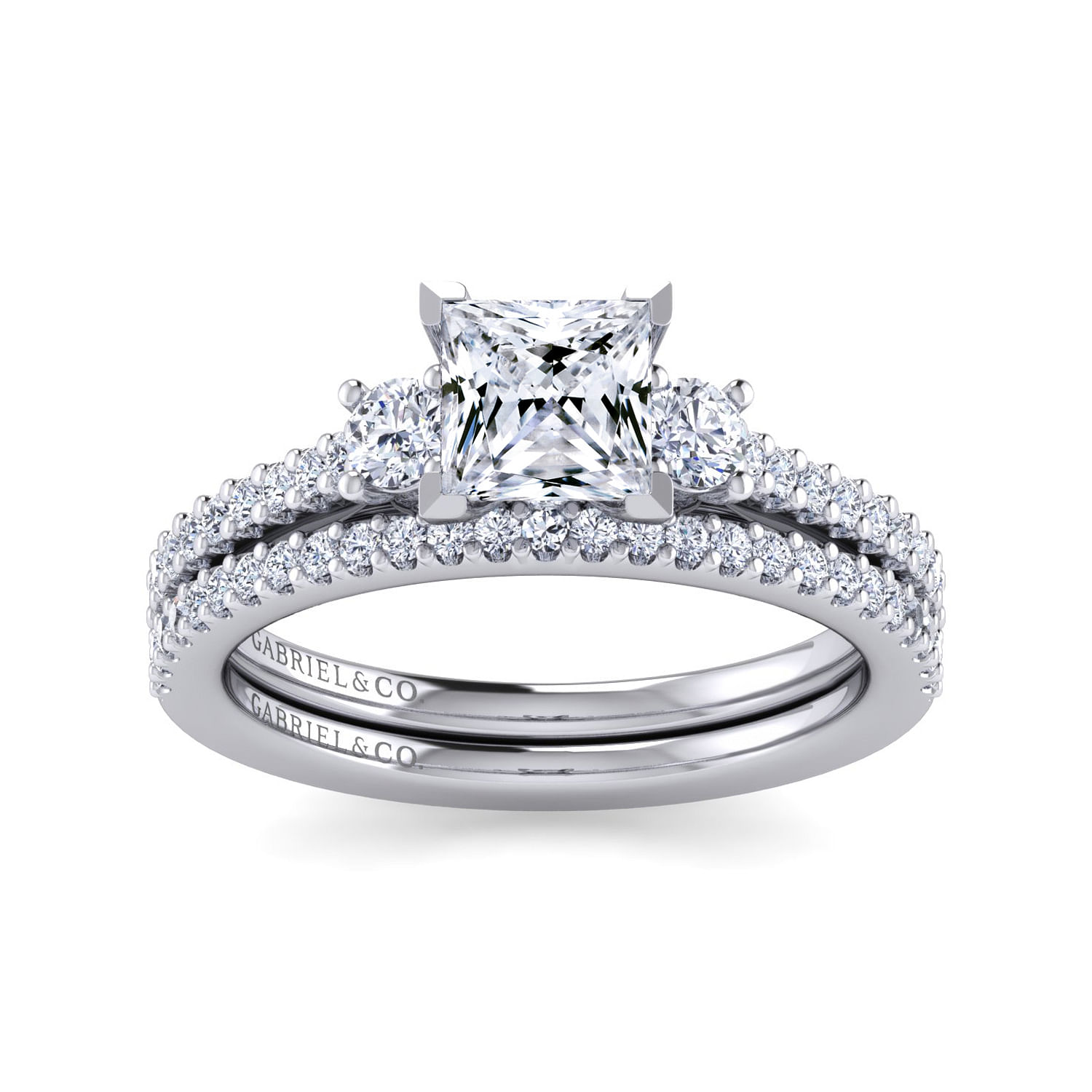 Chantal - 14K White Gold Princess Cut Three Stone Diamond Engagement Ring - 0.42 ct - Shot 4