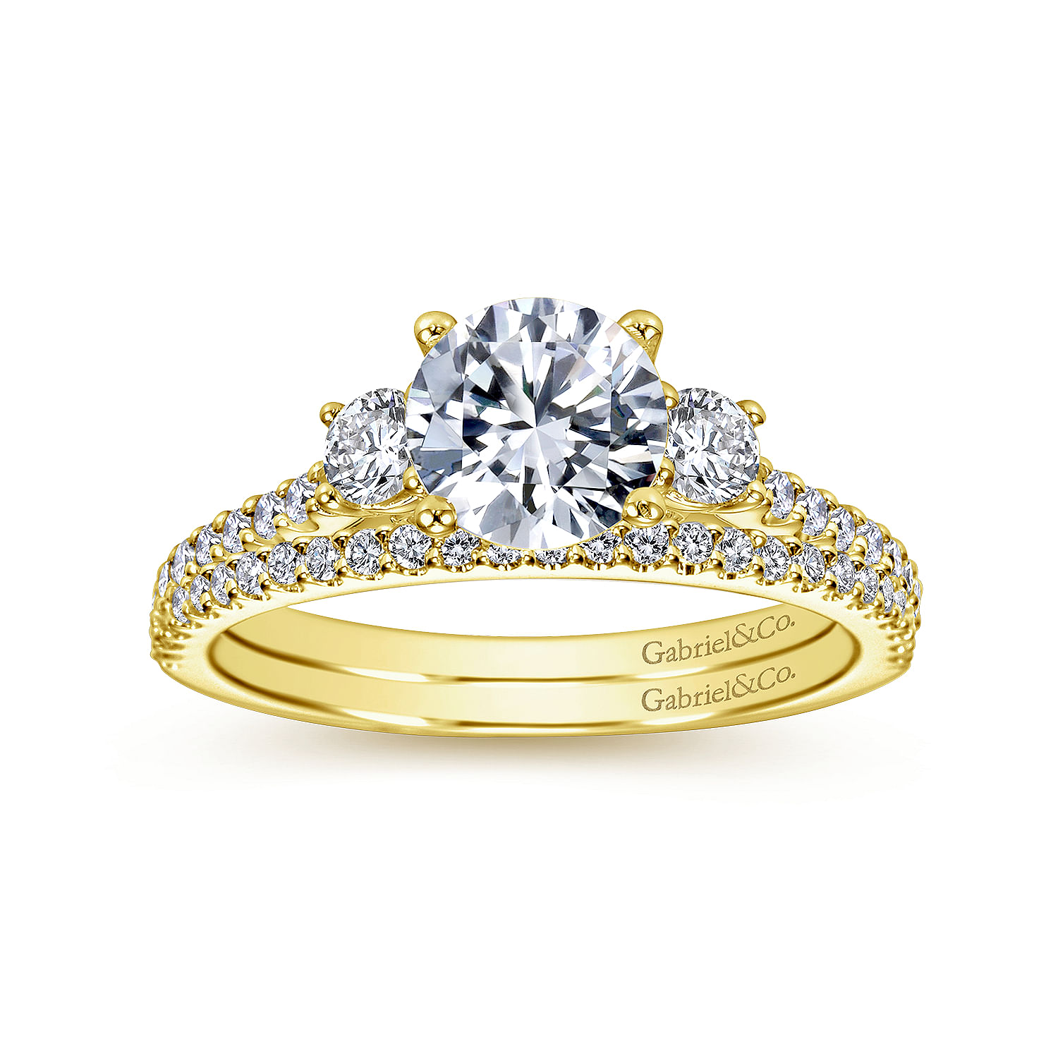 Chantal - 14K Yellow Gold Round Three Stone Diamond Engagement Ring - 0.44 ct - Shot 4