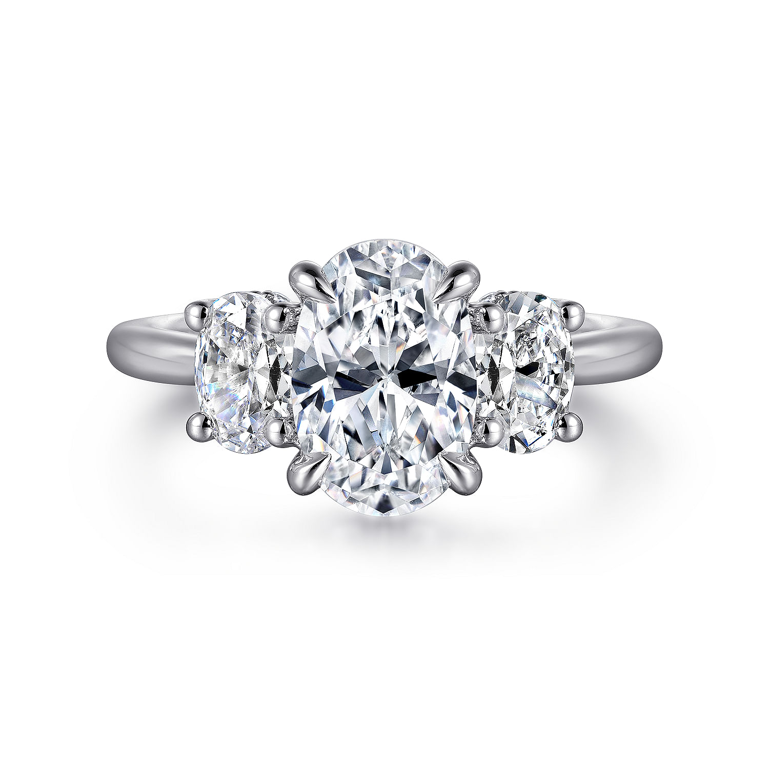 Charisa - 14K White Gold Oval Three Stone Diamond Engagement Ring