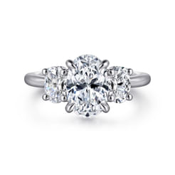 14K White Gold Oval Three Stone Diamond Engagement Ring