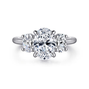 Charisa - 14K White Gold Oval Three Stone Diamond Engagement Ring