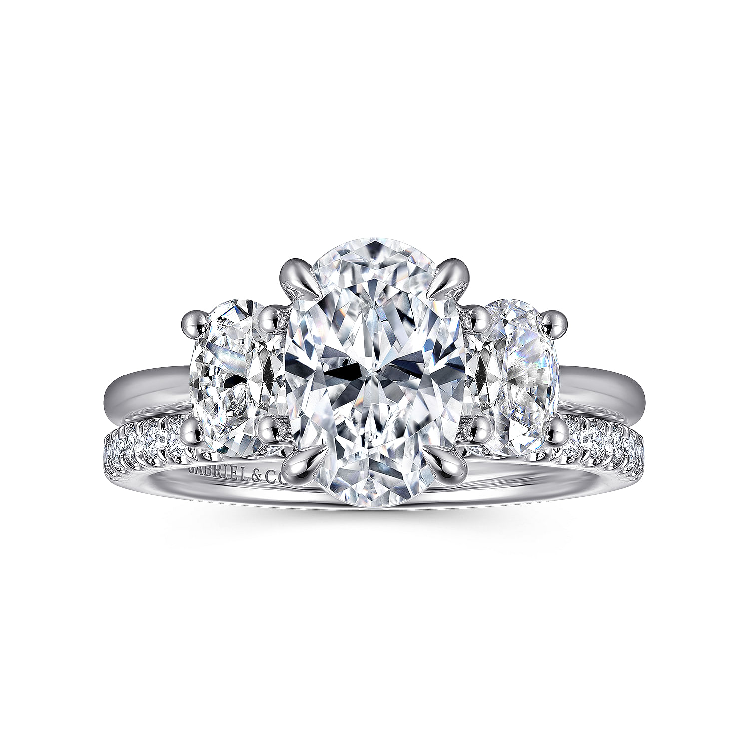 Charisa - 14K White Gold Oval Three Stone Diamond Engagement Ring