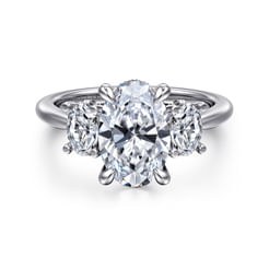 14K White Gold Oval Three Stone Diamond Engagement Ring