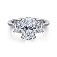 Charisa - 14K White Gold Oval Three Stone Diamond Engagement Ring