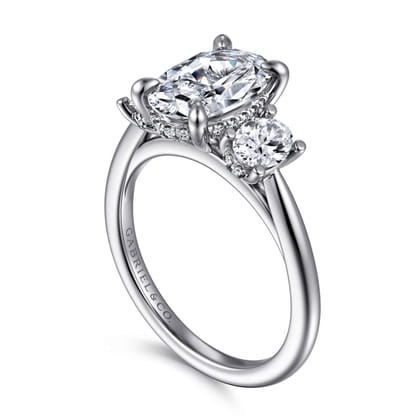 Charisa - 14K White Gold Oval Three Stone Diamond Engagement Ring
