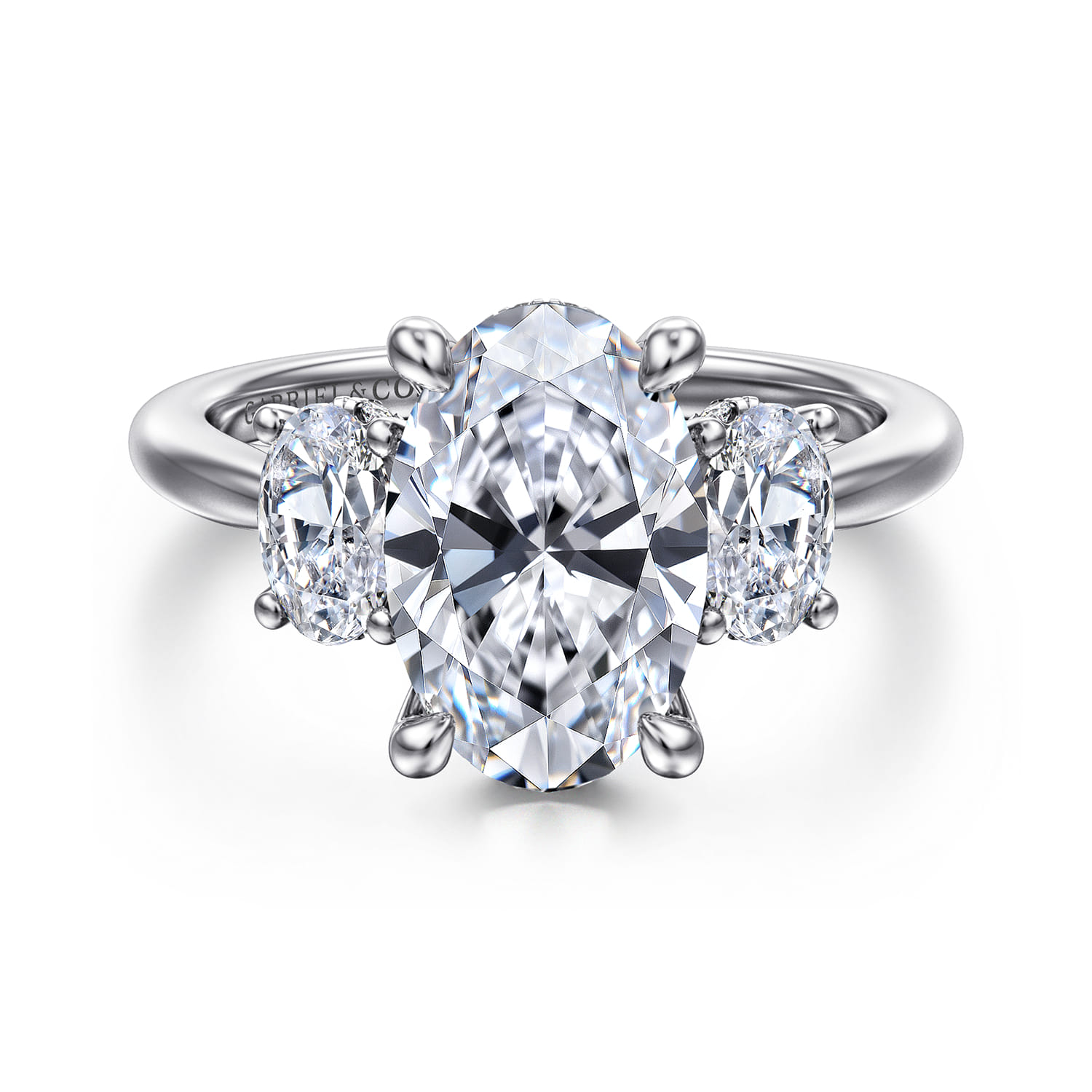 Charisa - 14K White Gold Oval Three Stone Diamond Engagement Ring