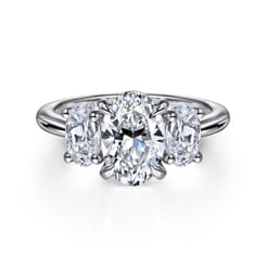 14K White Gold Oval Three Stone Diamond Engagement Ring