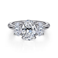 Charisa - 14K White Gold Oval Three Stone Diamond Engagement Ring