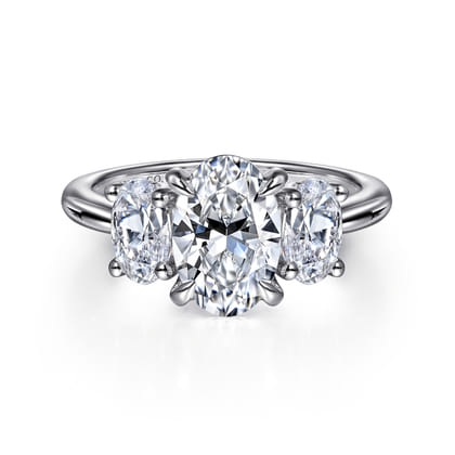 Charisa - 14K White Gold Oval Three Stone Diamond Engagement Ring