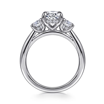 Charisa - 14K White Gold Oval Three Stone Diamond Engagement Ring