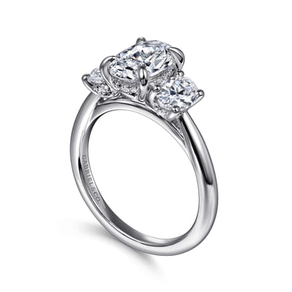 Charisa - 14K White Gold Oval Three Stone Diamond Engagement Ring