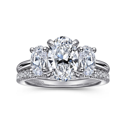 Charisa - 14K White Gold Oval Three Stone Diamond Engagement Ring