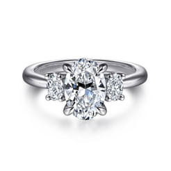 14K White Gold Oval Three Stone Diamond Engagement Ring