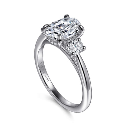 Charisa - 14K White Gold Oval Three Stone Diamond Engagement Ring