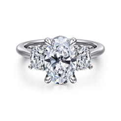 Charisa - 14K White Gold Three Stone Oval Diamond Engagement Ring