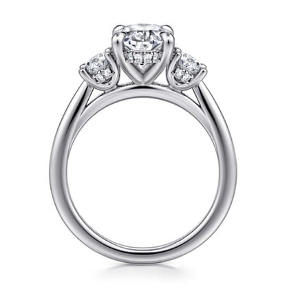 Charisa - 14K White Gold Three Stone Oval Diamond Engagement Ring