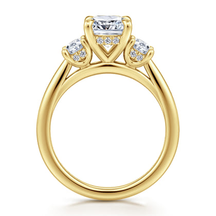 Charisa - 14K Yellow Gold Cushion Cut Three Stone Diamond Engagement Ring