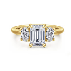 Charisa - 14K Yellow Gold Emerald Cut Three Stone Diamond Engagement Ring