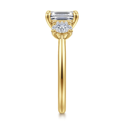 Charisa - 14K Yellow Gold Emerald Cut Three Stone Diamond Engagement Ring