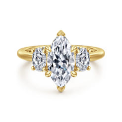 Charisa - 14K Yellow Gold Marquise Shape Three Stone Diamond Engagement Ring