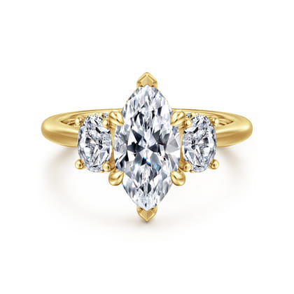 Charisa - 14K Yellow Gold Marquise Shape Three Stone Diamond Engagement Ring