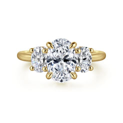 14K Yellow Gold Oval Three Stone Diamond Engagement Ring