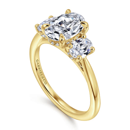Charisa - 14K Yellow Gold Oval Three Stone Diamond Engagement Ring