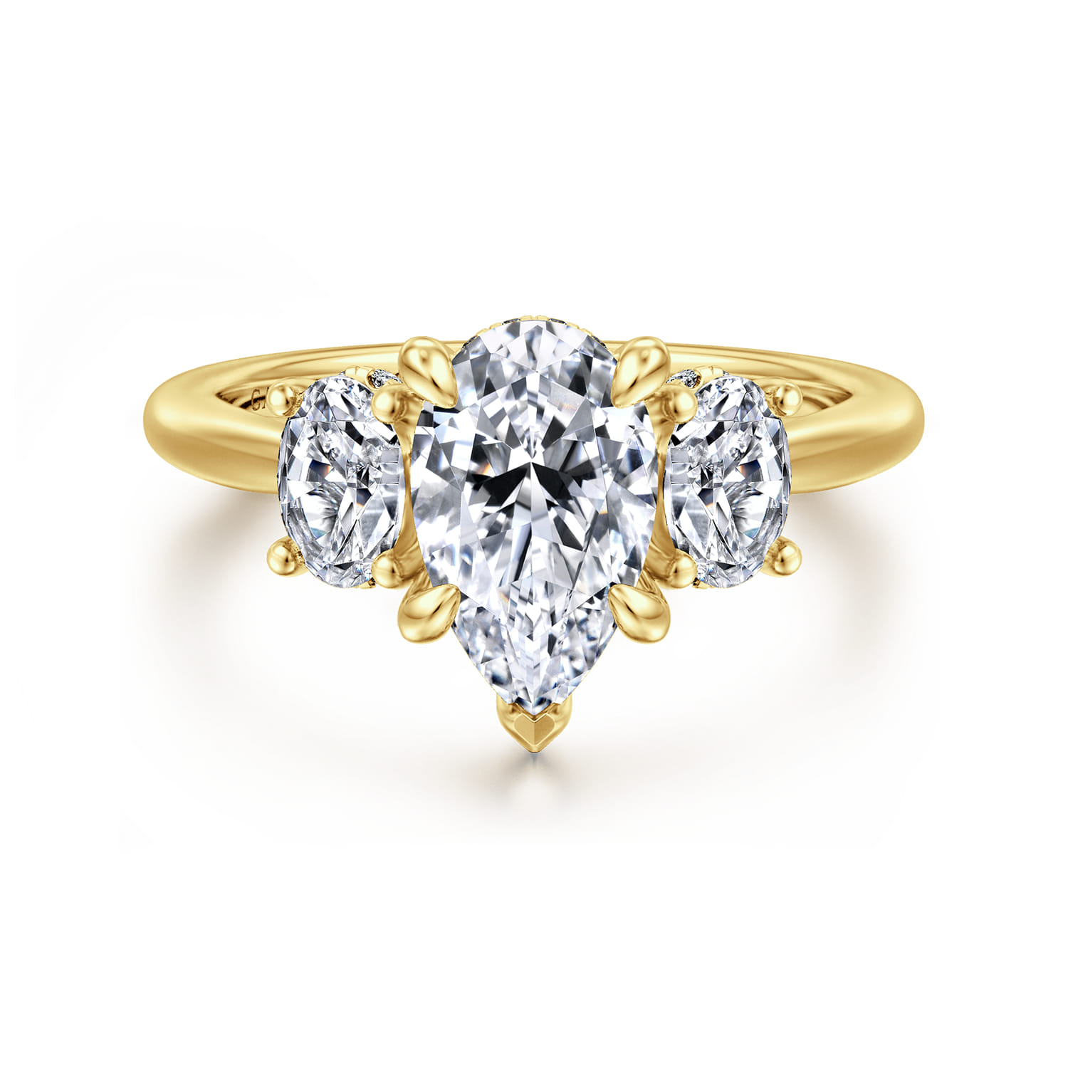 Charisa - 14K Yellow Gold Pear Shape Three Stone Diamond Engagement Ring