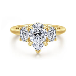 Charisa - 14K Yellow Gold Pear Shape Three Stone Diamond Engagement Ring