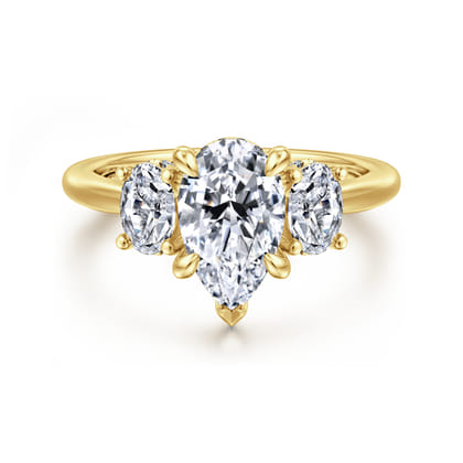 Charisa - 14K Yellow Gold Pear Shape Three Stone Diamond Engagement Ring