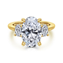 Charisa - 14K Yellow Gold Three Stone Oval Diamond Engagement Ring