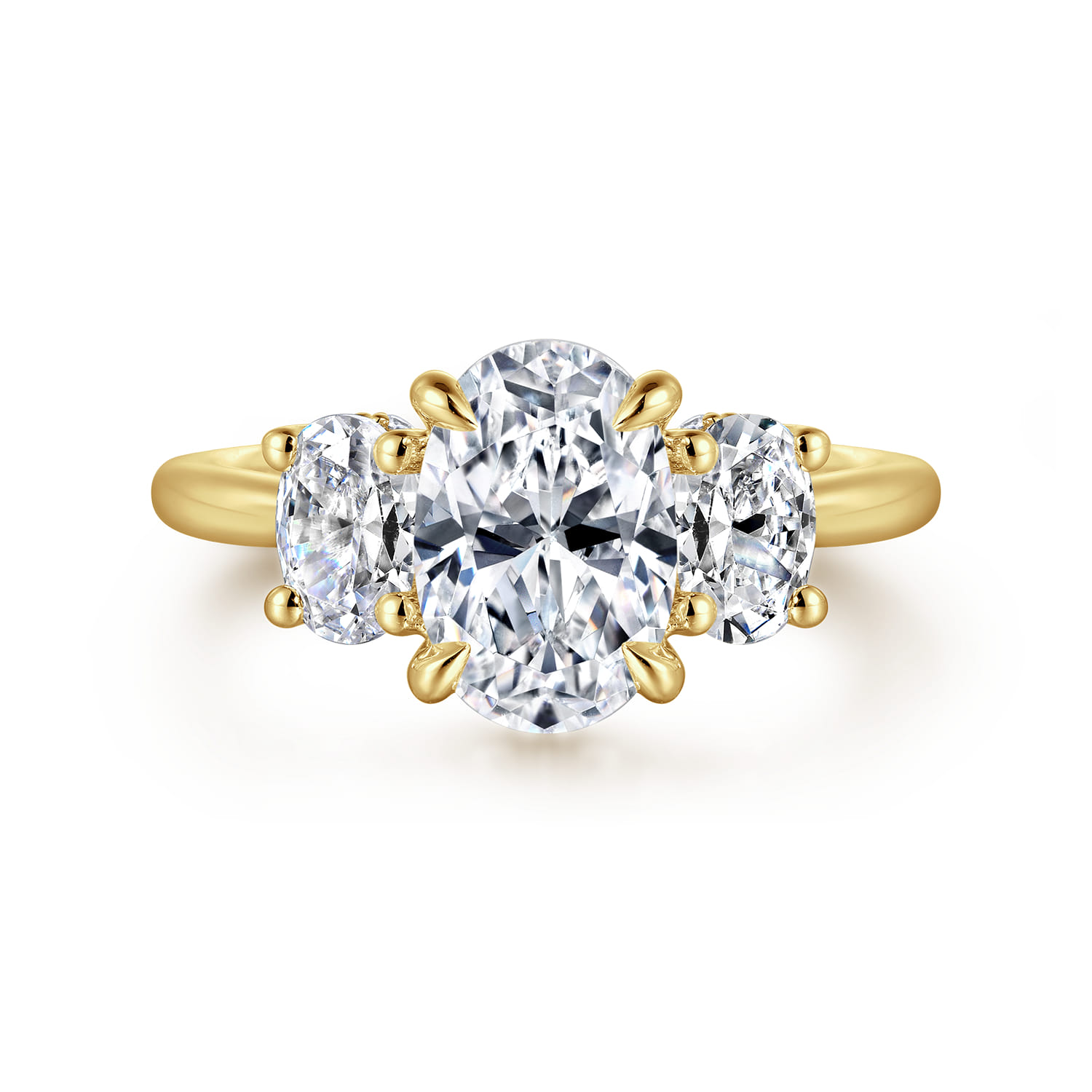 Charisa - 14K Yellow Gold Three Stone Oval Diamond Engagement Ring