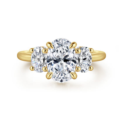 Charisa - 14K Yellow Gold Three Stone Oval Diamond Engagement Ring