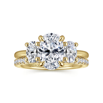 Charisa - 14K Yellow Gold Three Stone Oval Diamond Engagement Ring