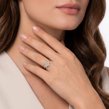 Charisa - 14K Yellow Gold Three Stone Oval Diamond Engagement Ring