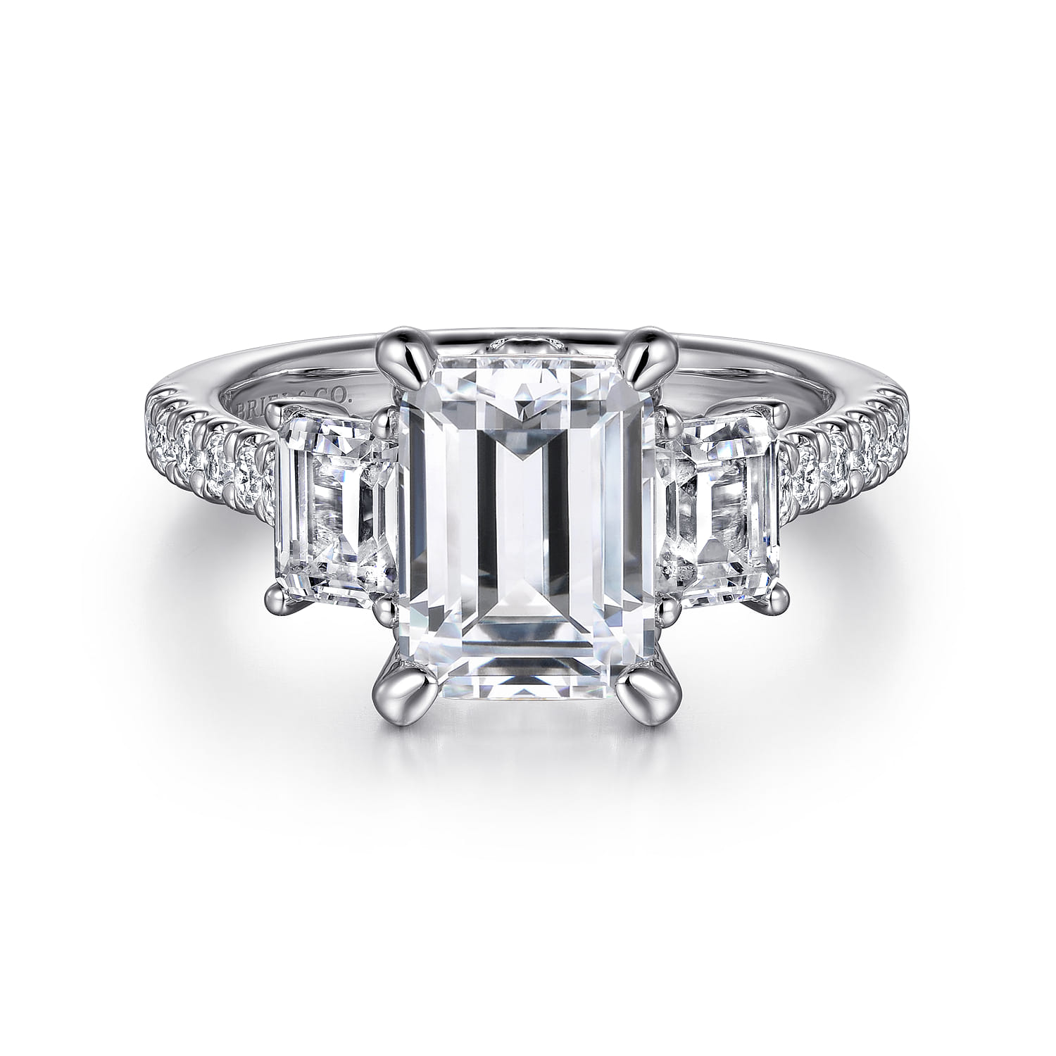 Charlene - 14K White Gold Emerald Cut Three Stone Diamond Engagement Ring