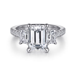 14K White Gold Emerald Cut Three Stone Diamond Engagement Ring