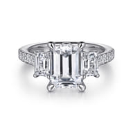 Charlene - 14K White Gold Emerald Cut Three Stone Diamond Engagement Ring