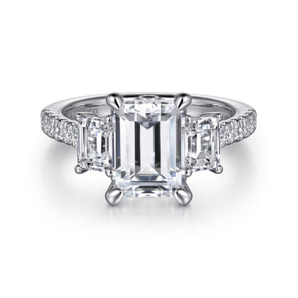 Charlene - 14K White Gold Emerald Cut Three Stone Diamond Engagement Ring