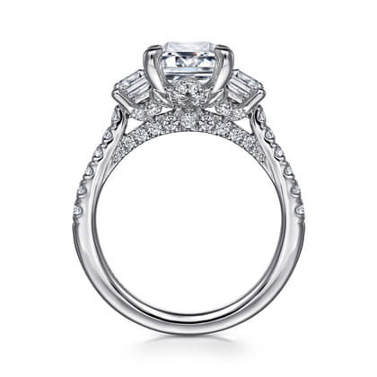 Charlene - 14K White Gold Emerald Cut Three Stone Diamond Engagement Ring