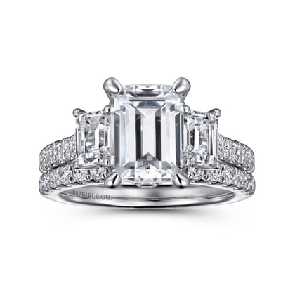 Charlene - 14K White Gold Emerald Cut Three Stone Diamond Engagement Ring