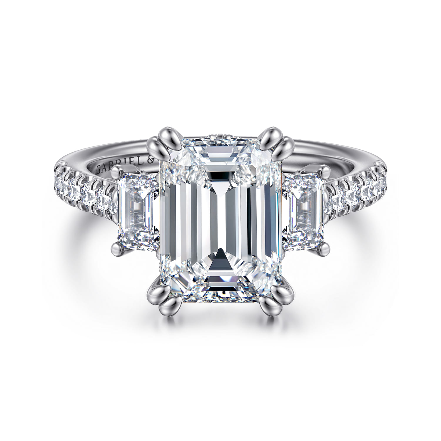 Charlene - 14K White Gold Emerald Cut Three Stone Diamond Engagement Ring