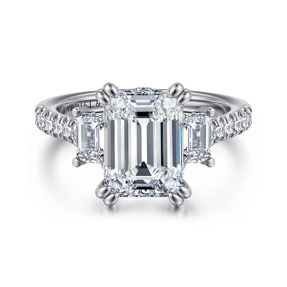 Charlene - 14K White Gold Emerald Cut Three Stone Diamond Engagement Ring