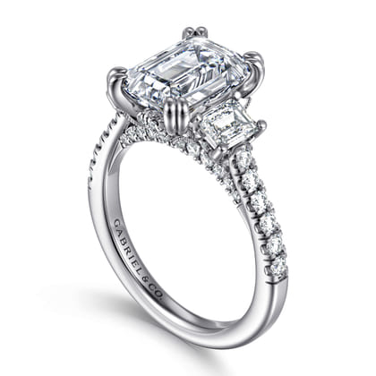 Charlene - 14K White Gold Emerald Cut Three Stone Diamond Engagement Ring