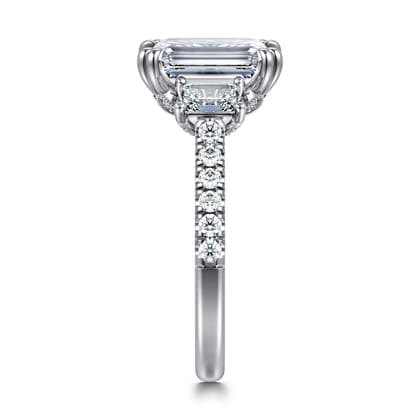 Charlene - 14K White Gold Emerald Cut Three Stone Diamond Engagement Ring