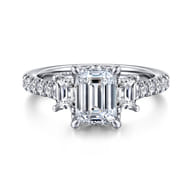 Charlene - 14K White Gold Emerald Cut Three Stone Diamond Engagement Ring